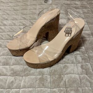 Soda Women's Clear Strap Cork Platform Heels